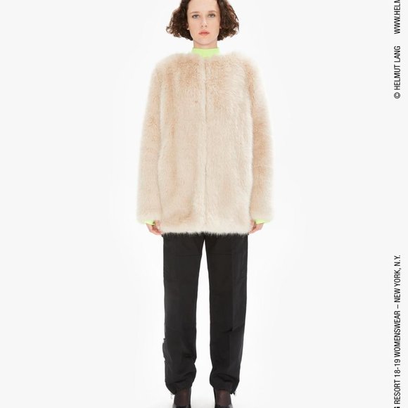 NWT Helmut Lang Faux Fur Oversize Coat Beige M - Picture 6 of 7